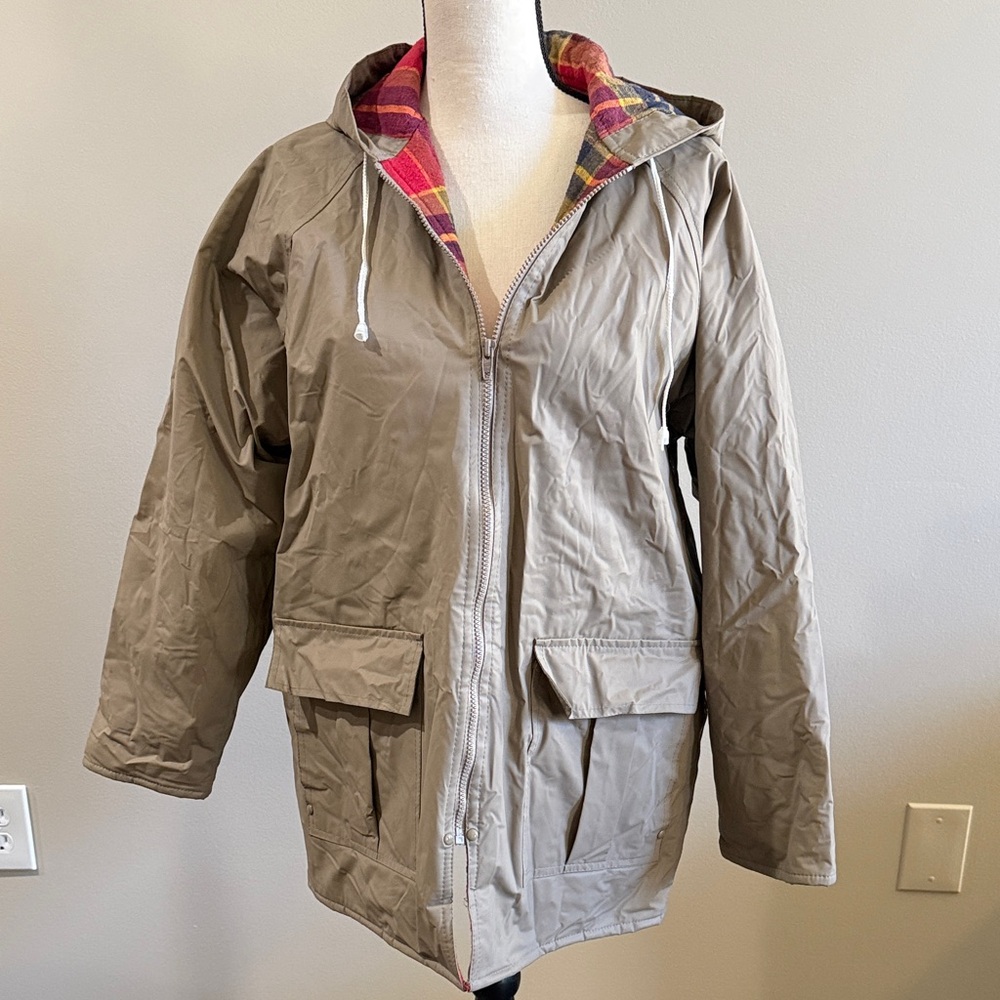 VTG Misty Harbor Hooded
PVC Rain Slicker Jacket Women's M Plaid Lining, Pockets